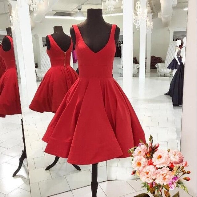 Short Satin V Neck Homecoming Dresses For 8th Grade Prom – alinanova