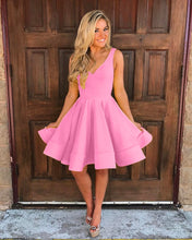 Load image into Gallery viewer, Cute A Line V Neck Homecoming Dresses Short Satin Prom Gowns
