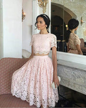 Load image into Gallery viewer, Cute Pink Lace Two Piece Prom Dress Short-alinanova
