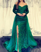 Load image into Gallery viewer, Dark Green Mermaid Lace Prom Dresses Off Shoulder-alinanova
