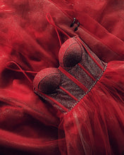 Load image into Gallery viewer, Long Tulle Sparkly Sweetheart Corset Dress
