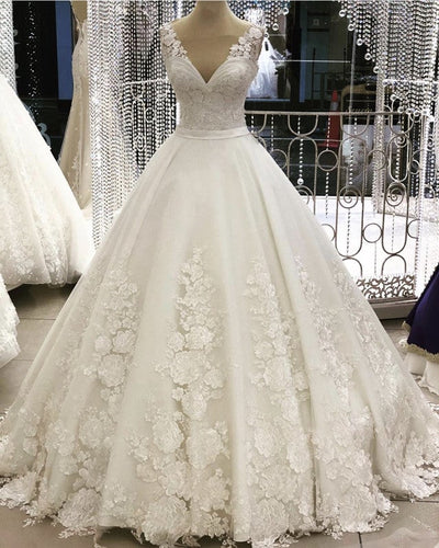 Vintage V Neck Wedding Dress