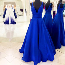 Load image into Gallery viewer, Deep V-neck Long Satin Floor Length Ballgowns Prom Dresses 2018-alinanova
