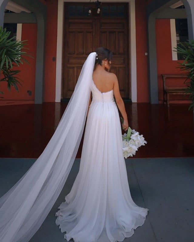 open lace back dress Destination Wedding Dress Chiffon One Shoulder Appliques