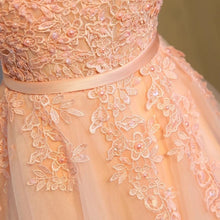 Load image into Gallery viewer, Double V Neck Short Coral Bridesmaid Dresses Lace Appliques
