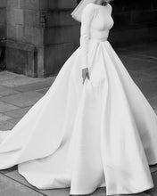 Draped Back Wedding Dress Satin Long Sleeves Ball Gown – alinanova