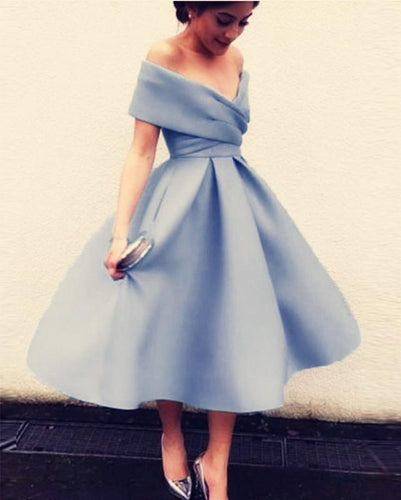 Dusty Blue Bridesmaid Dresses Tea Length