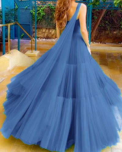 Dusty Blue Prom Dresses One Shoulder