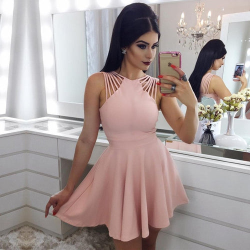 Elegant A Line Pink Satin Cocktail Dresses Short Homecoming Dress-alinanova