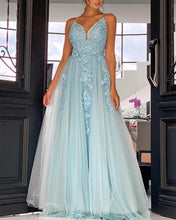 Load image into Gallery viewer, Elegant A-line Prom Long Dresses Tulle V Neck Appliques-alinanova
