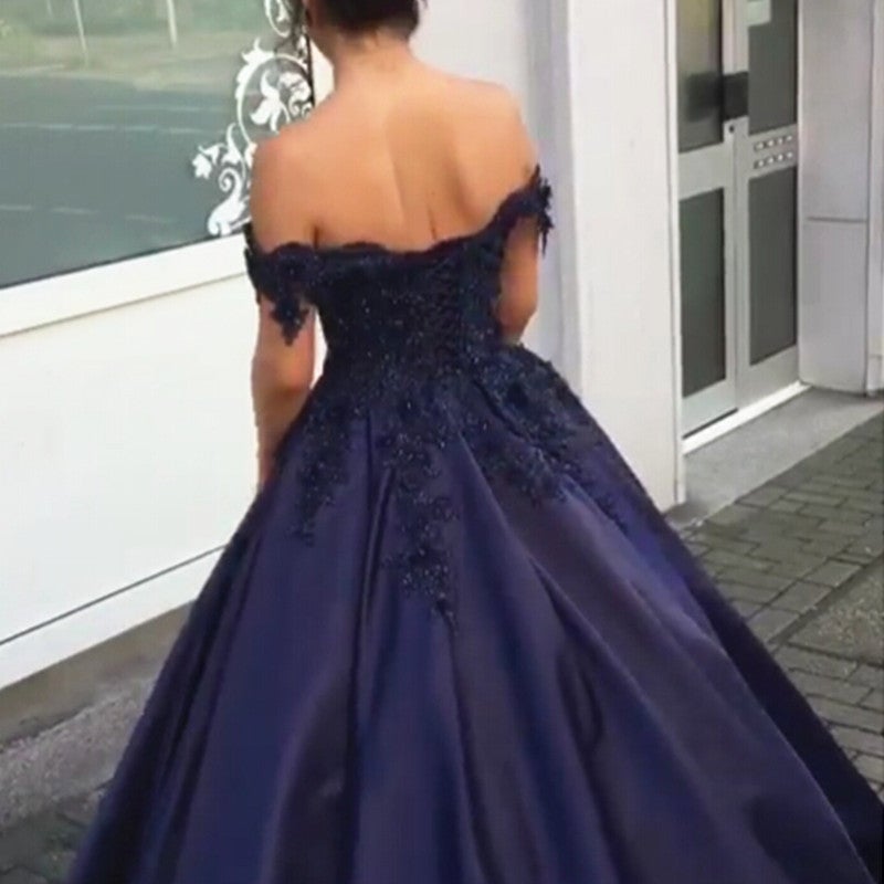 Navy Blue Wedding Dresses Ball Gown 3D Flowers Beaded – alinanova