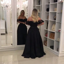 Load image into Gallery viewer, Elegant Black Lace Off The Shoulder Prom Dresses With Leg Slit
