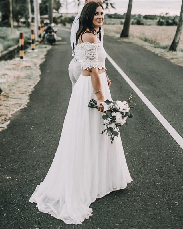 blue dress for baby girl Elegant Boho Lace Crop Wedding Dresses Two Piece