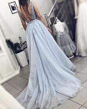 Load image into Gallery viewer, Elegant Evening Dress Tulle Backless Beaded V Neck

