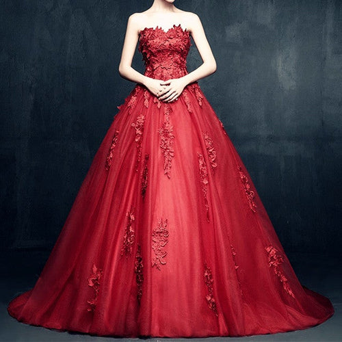 Elegant Floral Lace Sweetheart Tulle Ball Gowns Wedding Dresses-alinanova