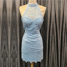Load image into Gallery viewer, Elegant High Neck Open Back Lace Homecoming Dresses Sheath Party Dress-alinanova
