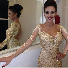 Load image into Gallery viewer, Elegant Lace Appliques Long Sleeves Sequin Prom Dresses Mermaid Evening Gowns
