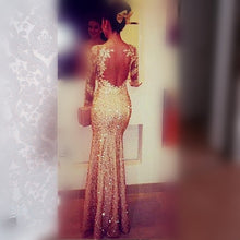 Load image into Gallery viewer, Elegant Lace Appliques Long Sleeves Sequin Prom Dresses Mermaid Evening Gowns
