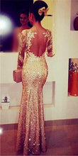 Load image into Gallery viewer, Elegant Lace Appliques Long Sleeves Sequin Prom Dresses Mermaid Evening Gowns
