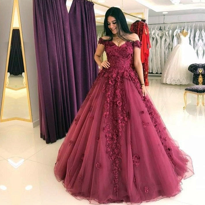 Elegant Tulle Ball Gowns Wedding Dresses 3D Flowers Embroidery – alinanova