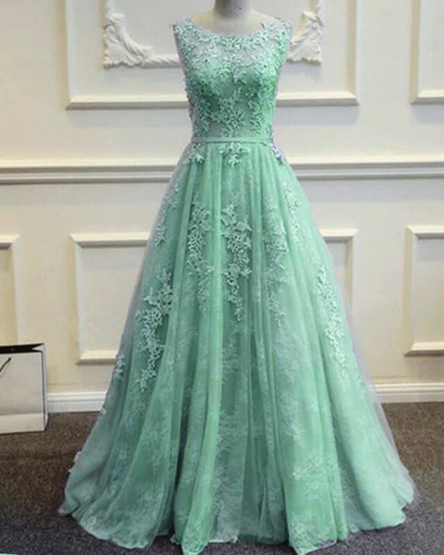 Sage Green Lace Prom Dresses