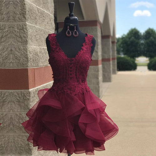 Elegant Lace Appliques Organza Ruffles Homecoming Dresses Short-alinanova