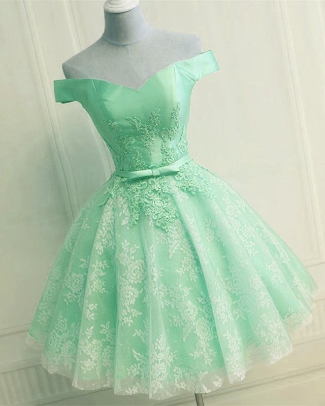 Short Lace Homecoming Dresses Sweetheart Satin Off Soulder – alinanova