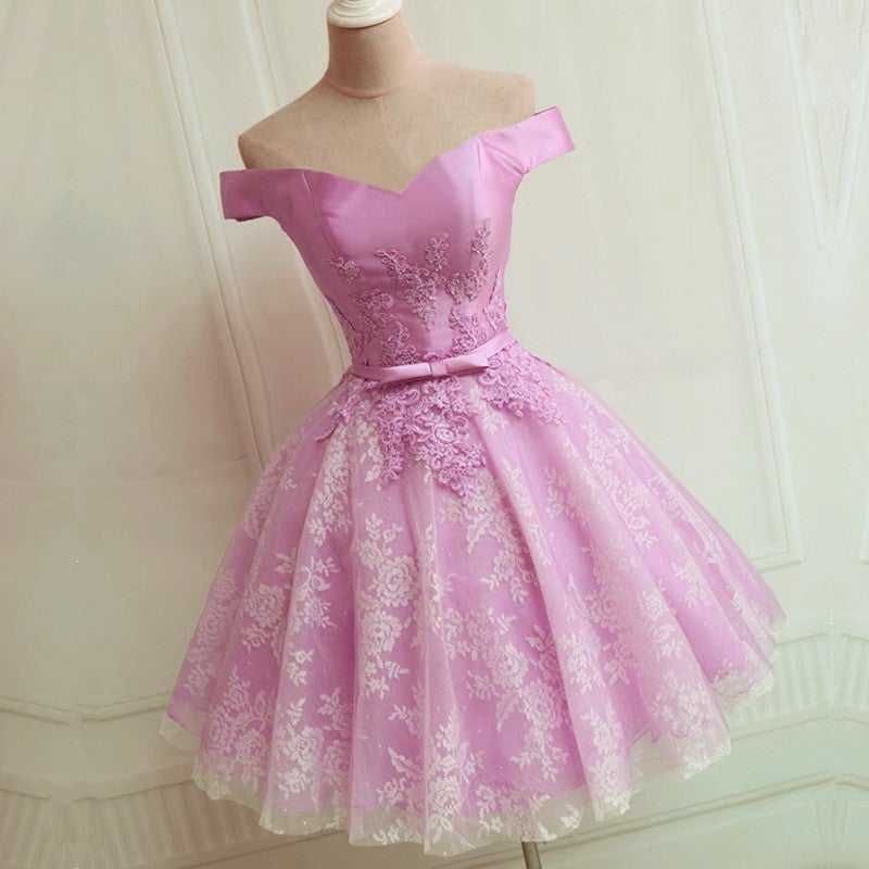 Short Lace Homecoming Dresses Sweetheart Satin Off Soulder  alinanova
