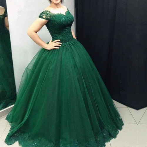 Elegant Lace Appliques Tulle Ball Gown Wedding Dresses Off Shoulder-alinanova