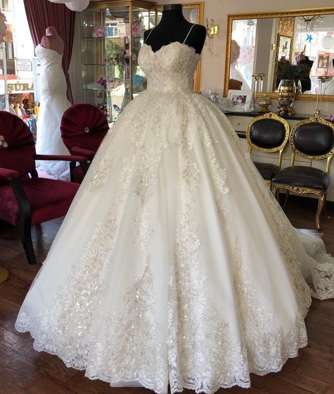 Elegant Lace Embroidery Organza And Tulle Ball Gowns Wedding Dresses-alinanova
