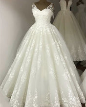 Load image into Gallery viewer, Elegant Lace Flowers Beaded V-neck Princess Wedding Dresses

