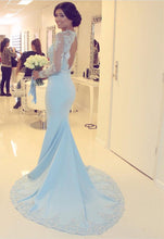 Load image into Gallery viewer, Elegant Lace Long Sleeves Open Back Mermaid Evening Dresses
