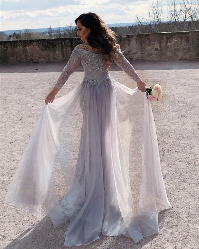 Vintage Long Sleeves Lace Mermaid Wedding Dress Off The Shoulder – alinanova
