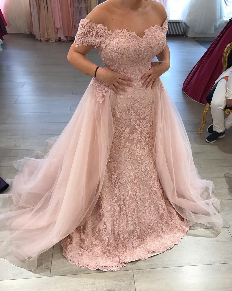 Elegant Lace Mermaid Prom Dresses Off Shoulder Evening Gowns