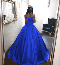 Load image into Gallery viewer, Elegant Lace Off The Shoulder Ball Gowns Satin Wedding Dresses
