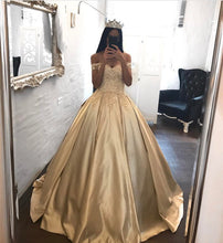 Load image into Gallery viewer, Elegant Lace Off The Shoulder Ball Gowns Satin Wedding Dresses
