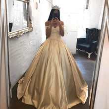 Load image into Gallery viewer, Elegant Lace Off The Shoulder Ball Gowns Satin Wedding Dresses

