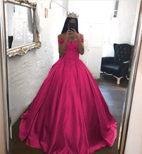 Load image into Gallery viewer, Elegant Lace Off The Shoulder Ball Gowns Satin Wedding Dresses
