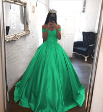 Load image into Gallery viewer, Elegant Lace Off The Shoulder Ball Gowns Satin Wedding Dresses
