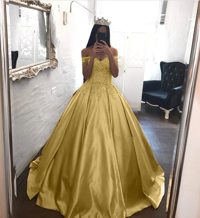 Elegant Lace Off The Shoulder Ball Gowns Satin Wedding Dresses – alinanova