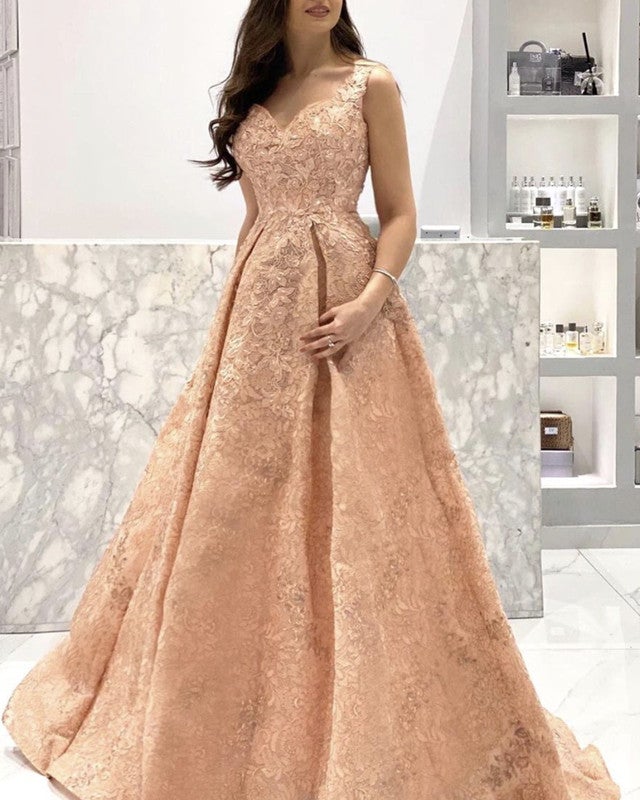 Elegant Lace Prom Dresses A-line Sweetheart Spaghetti Straps-alinanova