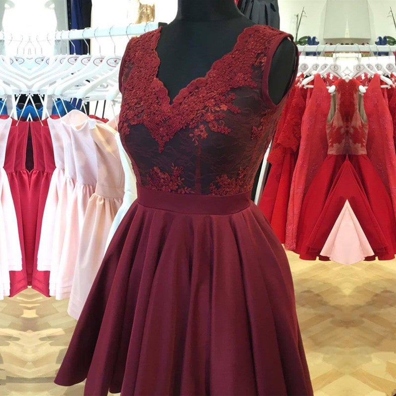 cap sleeve homecoming dresses Elegant Lace V-neck Cap Sleeves Homecoming Dresses Short Cocktail Dres –  alinanova