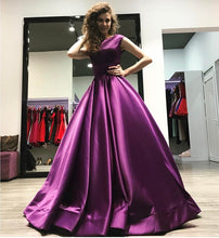 Load image into Gallery viewer, Elegant Long Satin Open Back Ball Gowns Prom Dresses
