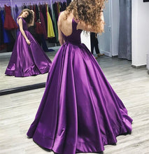 Load image into Gallery viewer, Elegant Long Satin Open Back Ball Gowns Prom Dresses

