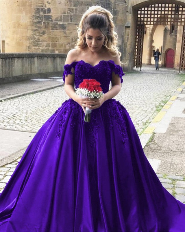 Purple shinny ball gown flower embriondery quinceanera evening dress – AiSO  BRiDAL