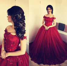 Load image into Gallery viewer, Burgundy-Wedding-Ball-Gowns
