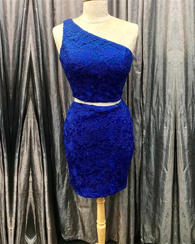 Elegant One Shoulder Homecoming Dresses Two Piece Prom Short Dress-alinanova