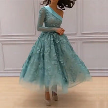 Load image into Gallery viewer, Elegant One Shoulder Mint Tulle Lace Appliques Ball Gowns Party Dress-alinanova
