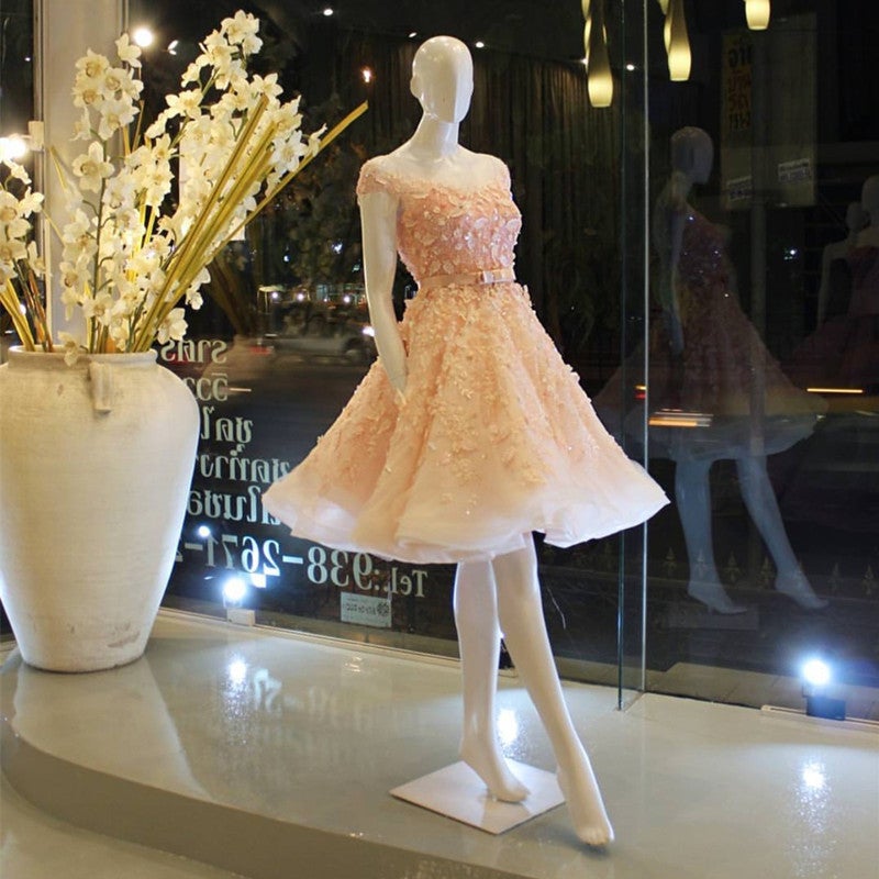 Elegant Pink Lace Appliques Tulle Prom Short Dresses 2018-alinanova