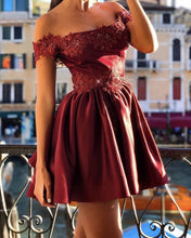 Load image into Gallery viewer, Burgundy Homecoming Dresses Lace Off Shoulder
